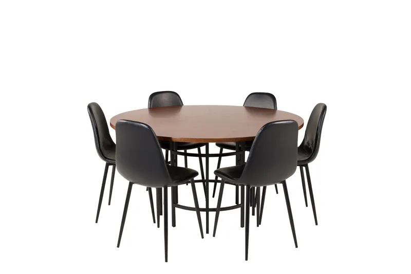 Copenhagen Spisebordssæt 140 cm Rund med 6 Polar Stole, Svart