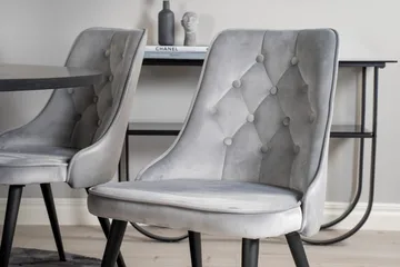 Copenhagen Spisebordssæt med 6 Valera Luksus Velourstole Sort/Grå - Furniture Fashion - Møbler - Borde - Spisebordssæt