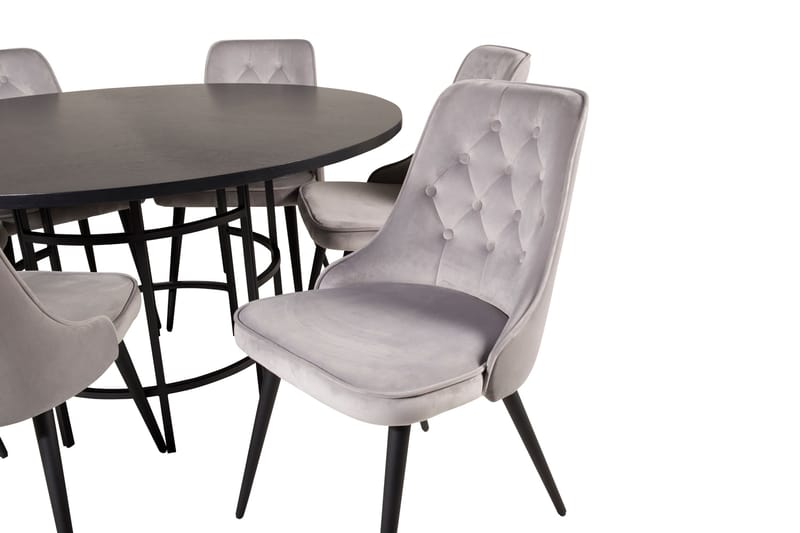 Copenhagen Spisebordssæt med 6 Valera Luksus Velourstole Sort/Grå - Furniture Fashion - Møbler - Borde - Spisebordssæt