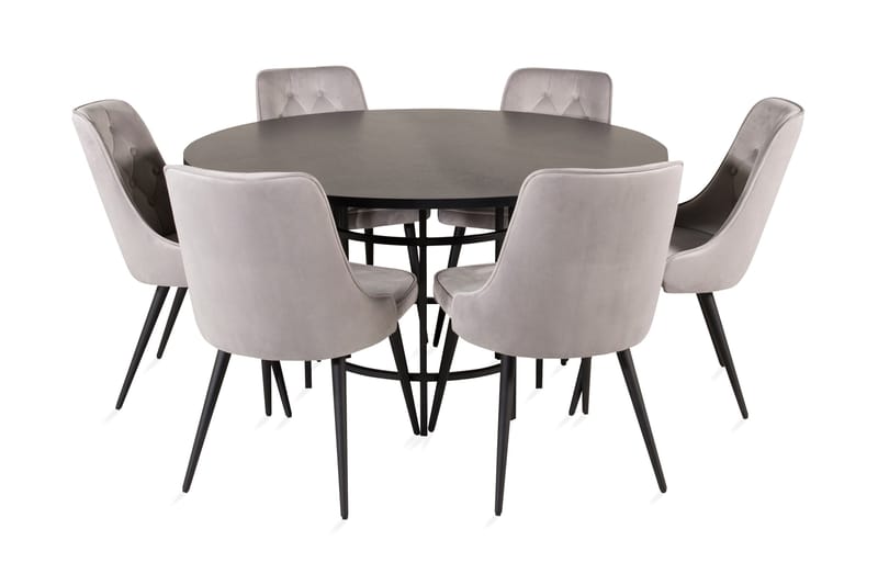 Copenhagen Spisebordssæt med 6 Valera Luksus Velourstole Sort/Grå, Furniture Fashion