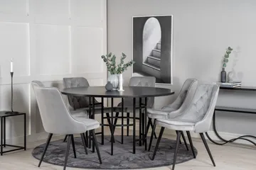 Copenhagen Spisebordssæt med 6 Valera Luksus Velourstole Sort/Grå - Furniture Fashion - Møbler - Borde - Spisebordssæt
