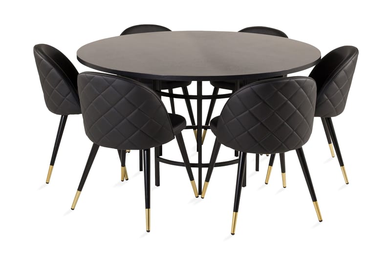 Copenhagen Spisebordssæt med 6 Valera Stole Messing / Sort, Furniture Fashion