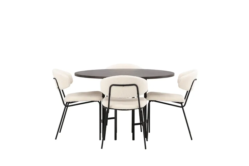Copenhagen Spisegruppe 115 cm Rund med 4 Chico Stole, Svart
