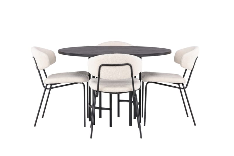 Copenhagen Spisegruppe 115 cm Rund med 4 Chico Stole, Svart