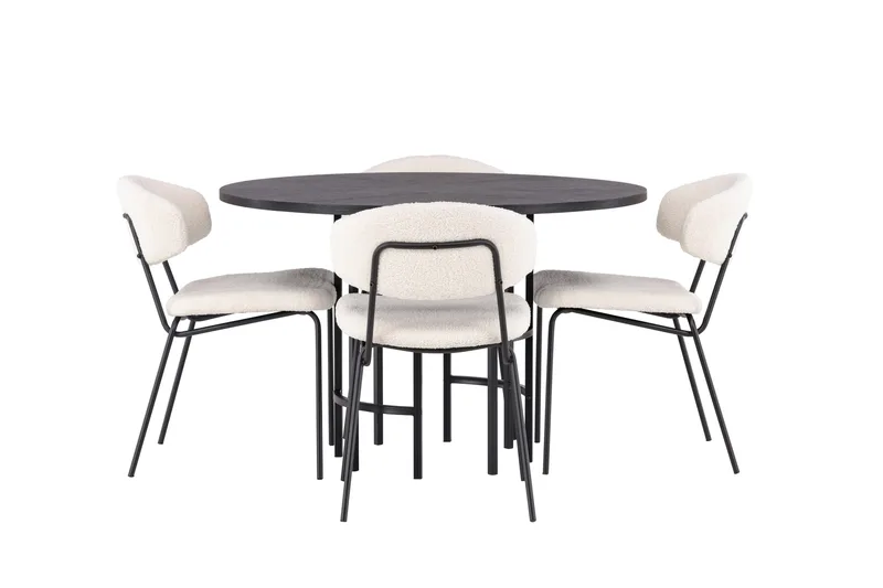 Copenhagen Spisegruppe 115 cm Rund med 4 Chico Stole, Svart