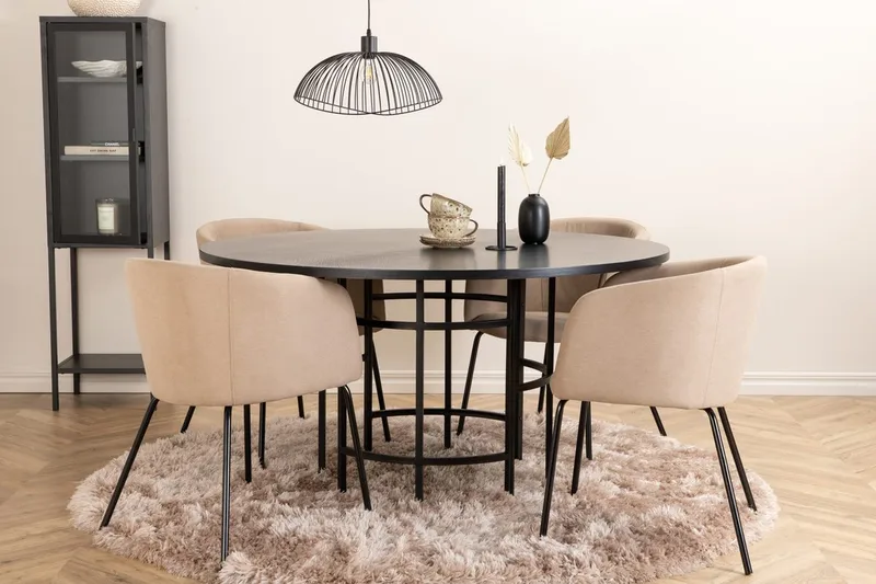 Copenhagen Spisegruppe 140 cm Rund med 4 Berit stole, Beige/Sort
