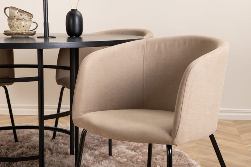 Copenhagen Spisegruppe 140 cm Rund med 4 Berit stole - Beige/Sort - Møbler - Borde - Spisebordssæt