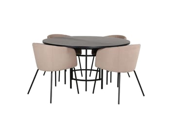 Copenhagen Spisegruppe 140 cm Rund med 4 Berit stole - Beige/Sort - Møbler - Borde - Spisebordssæt
