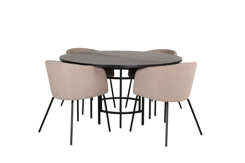 Copenhagen Spisegruppe 140 cm Rund med 4 Berit stole - Beige/Sort - Møbler - Borde - Spisebordssæt