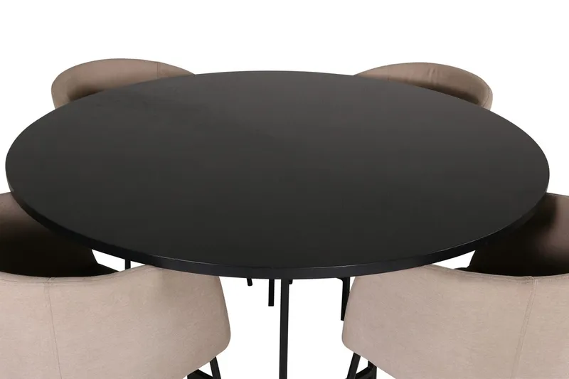 Copenhagen Spisegruppe 140 cm Rund med 4 Berit stole - Beige/Sort - Møbler - Borde - Spisebordssæt