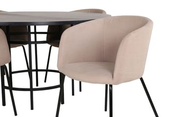 Copenhagen Spisegruppe 140 cm Rund med 4 Berit stole - Beige/Sort - Møbler - Borde - Spisebordssæt