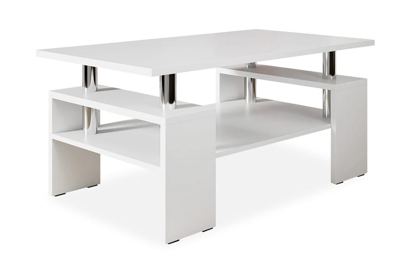 Cubeia Sofabord 110 cm med Opbevaring Hylder - Hvid/Krom - Sofabord