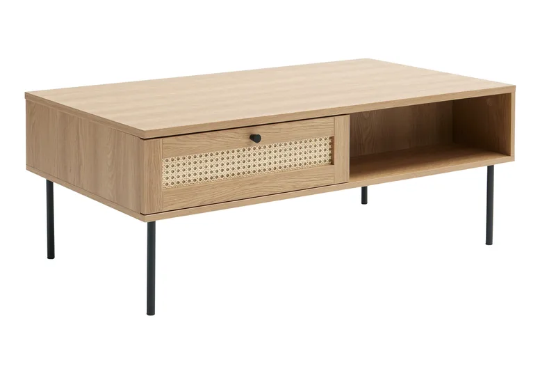 Cyndy 110 cm Rektangulært Sofabord med Skuffer i Lyst Træ, Beige