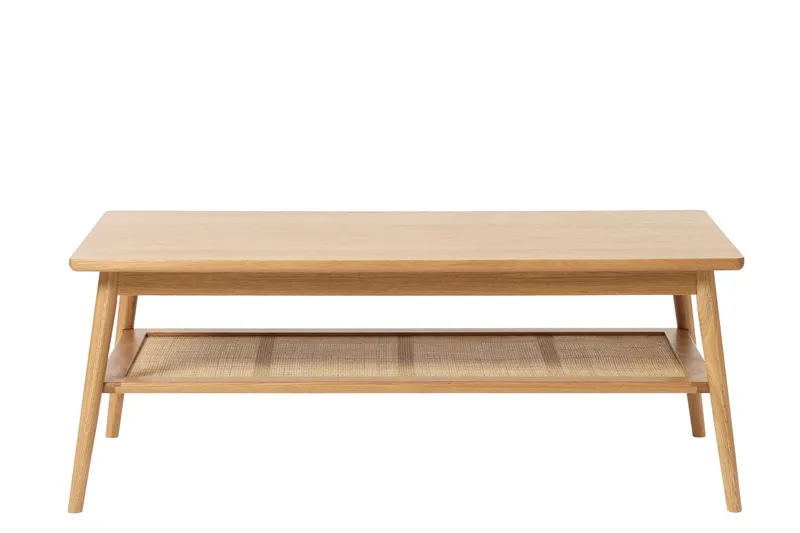Cytheria Rektangulært Sofabord 60 cm med Rattanhylde i Træ, Beige