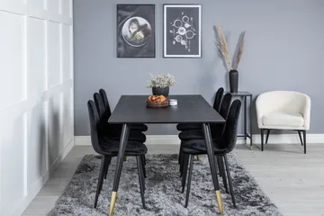 Daicy Spisebordssæt 180 cm inkl 6 Ypas Stole - Sort/Messing - Møbler - Borde - Spisebordssæt