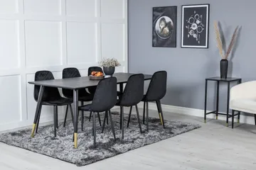 Daicy Spisebordssæt 180 cm inkl 6 Ypas Stole - Sort/Messing - Møbler - Borde - Spisebordssæt