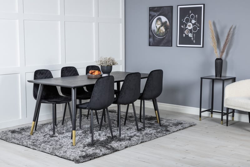 Daicy Spisebordssæt 180 cm inkl 6 Ypas Stole - Sort/Messing - Møbler - Borde - Spisebordssæt