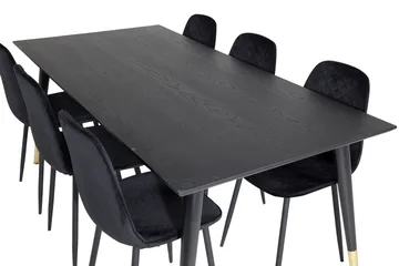 Daicy Spisebordssæt 180 cm inkl 6 Ypas Stole - Sort/Messing - Møbler - Borde - Spisebordssæt