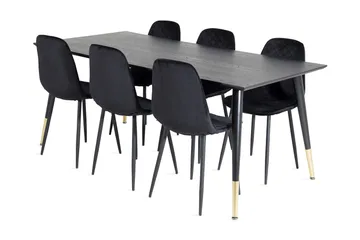 Daicy Spisebordssæt 180 cm inkl 6 Ypas Stole - Sort/Messing - Møbler - Borde - Spisebordssæt