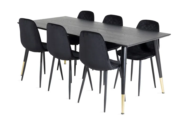 Daicy Spisebordssæt 180 cm inkl 6 Ypas Stole, Sort/Messing