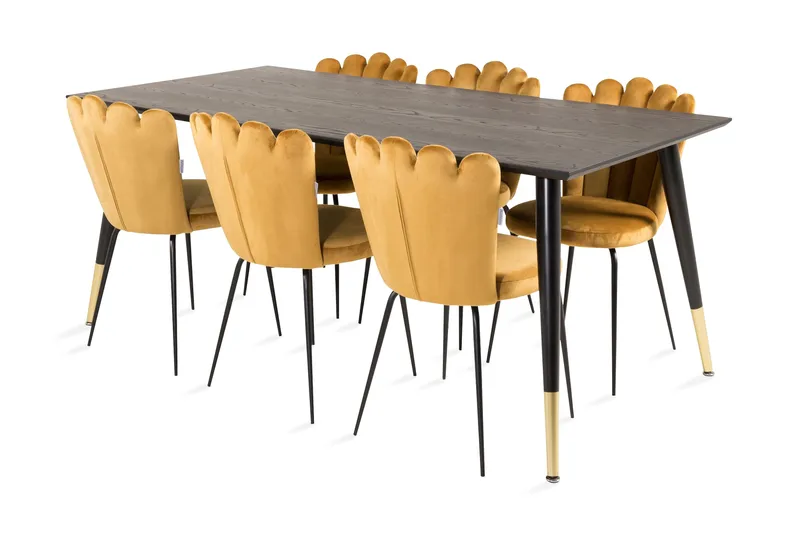 Daicy Spisebordssæt 180 cm med 6 Limhamn Spisebordsstole Gul, Furniture Fashion