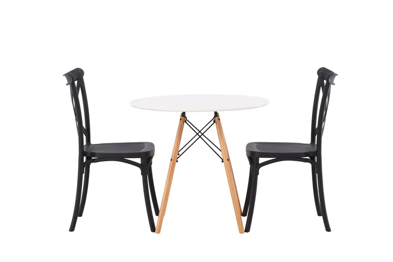 Danburi Spisebordssæt 60 cm Rund med 2 Crosett Stole - Svart - Møbler - Borde - Spisebordssæt