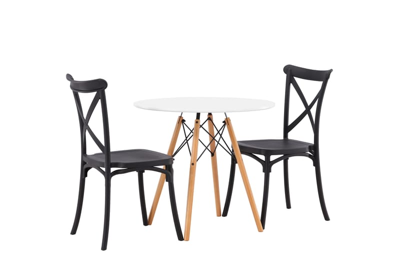 Danburi Spisebordssæt 60 cm Rund med 2 Crosett Stole - Svart - Møbler - Borde - Spisebordssæt