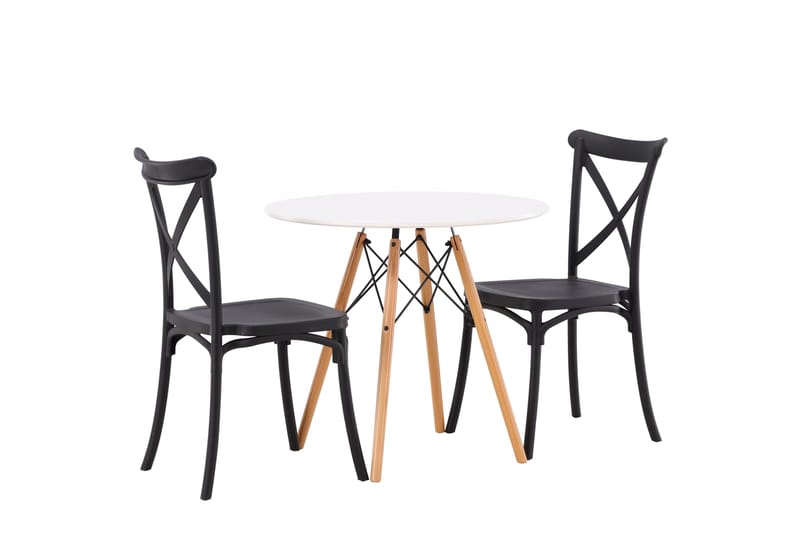 Danburi Spisebordssæt 60 cm Rund med 2 Crosett Stole - Svart - Møbler - Borde - Spisebordssæt