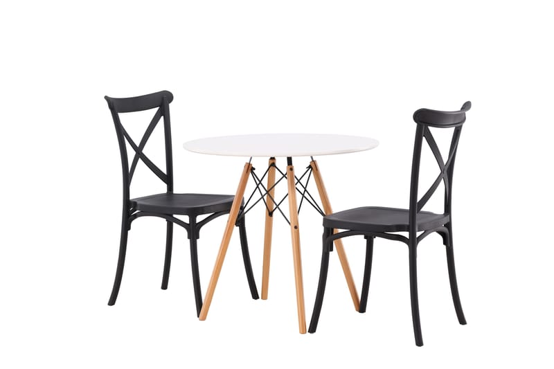 Danburi Spisebordssæt 60 cm Rund med 2 Crosett Stole - Svart - Møbler - Borde - Spisebordssæt