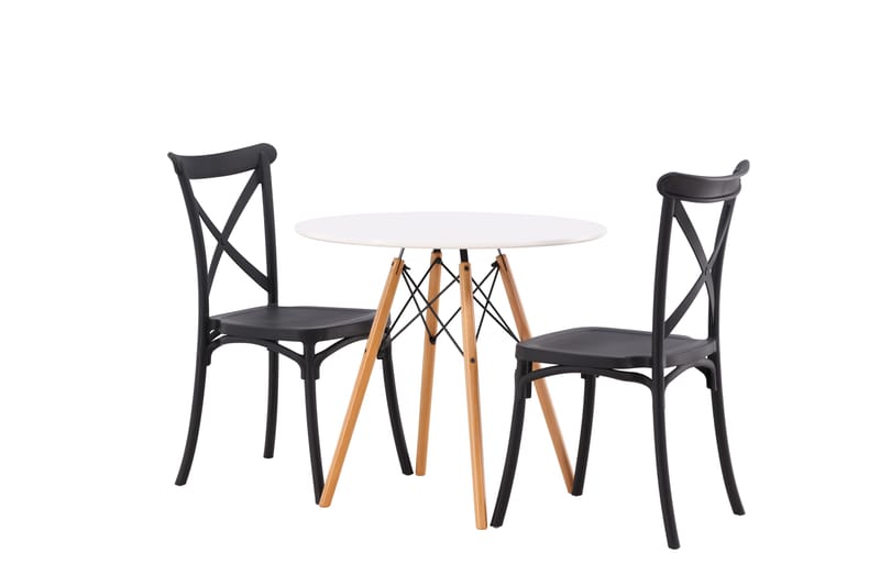 Danburi Spisebordssæt 60 cm Rund med 2 Crosett Stole - Svart - Møbler - Borde - Spisebordssæt