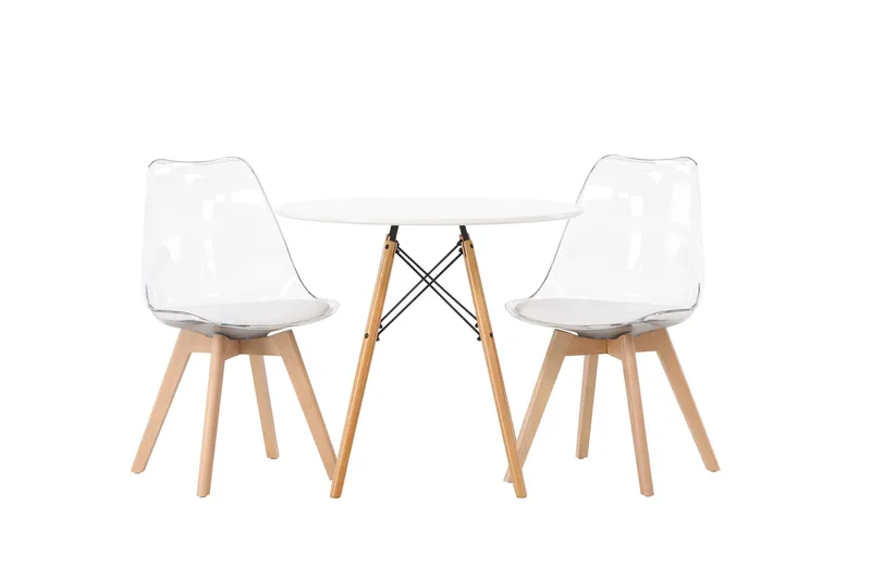 Danburi Spisebordssæt 60 cm Rund med 2 Edvin Stole, Hvit