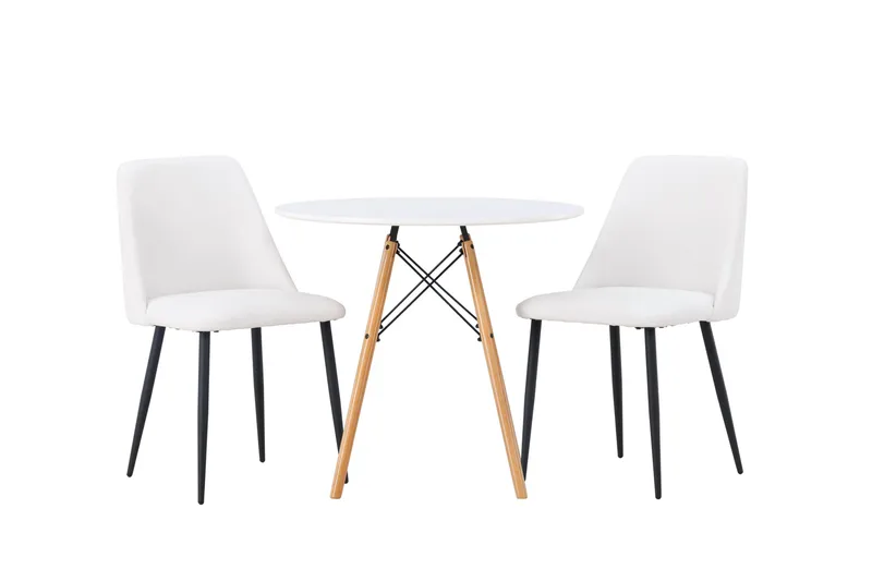 Danburi Spisebordssæt 60 cm Rund med 2 Night Stole, Hvit