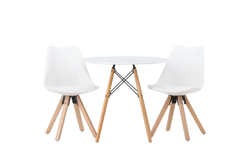 Danburi Spisebordssæt 60 cm Rund med 2 Zeno Stole, Hvid