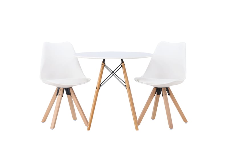 Danburi Spisebordssæt 60 cm Rund med 2 Zeno Stole, Hvid