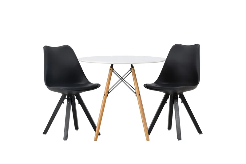 Danburi Spisebordssæt 60 cm Rund med 2 Zeno Stole, Svart