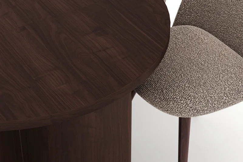 Dano Oval Spisebordsgruppe 180 cm – Spisebord med 6 Nibe Plus Spisestole med Træ- og Valnøddeudseende - Brun|Greige - Møbler - Borde - Spisebordssæt