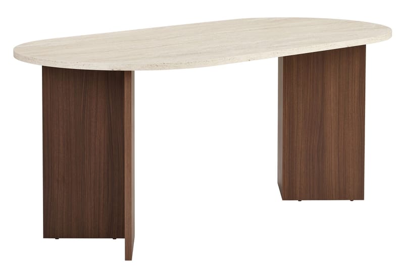Dano Ovalt Spisebord 180x90 cm med Travertin- og Valnøddeudseende - Beige - Møbler - Borde - Spisebord og køkkenbord
