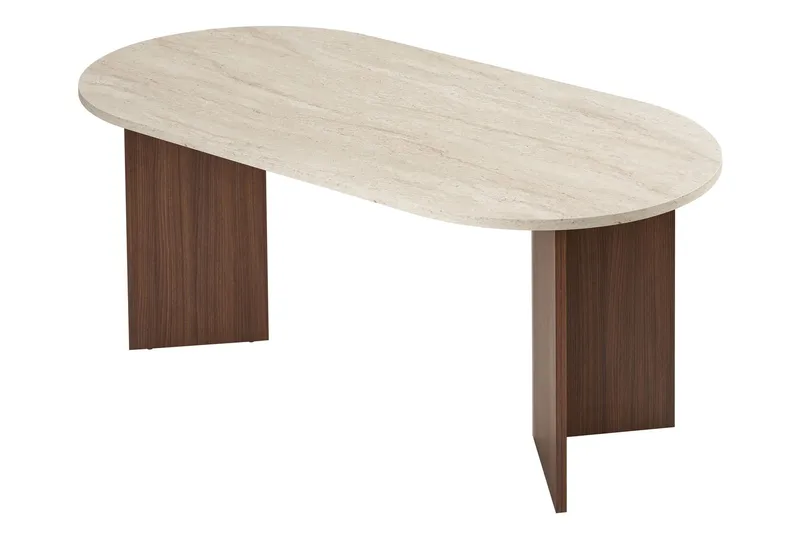Dano Ovalt Spisebord 180x90 cm med Travertin- og Valnøddeudseende, Beige