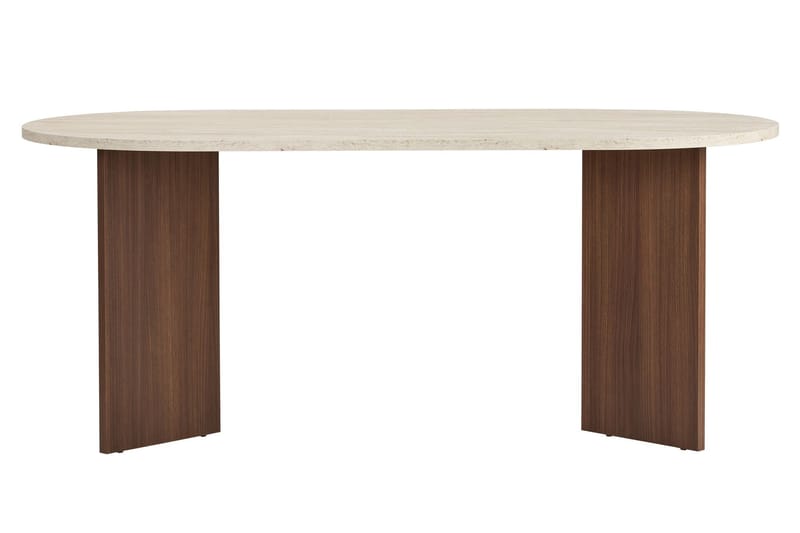 Dano Ovalt Spisebord 180x90 cm med Travertin- og Valnøddeudseende - Beige - Møbler - Borde - Spisebord og køkkenbord