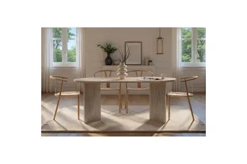Dano Ovalt Spisebord 180x90 cm med Travertinudseende - Beige - Møbler - Borde - Spisebord og køkkenbord