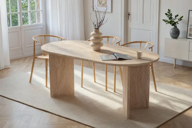 Dano Ovalt Spisebord 180x90 cm med Travertinudseende - Beige - Møbler - Borde - Spisebord og køkkenbord