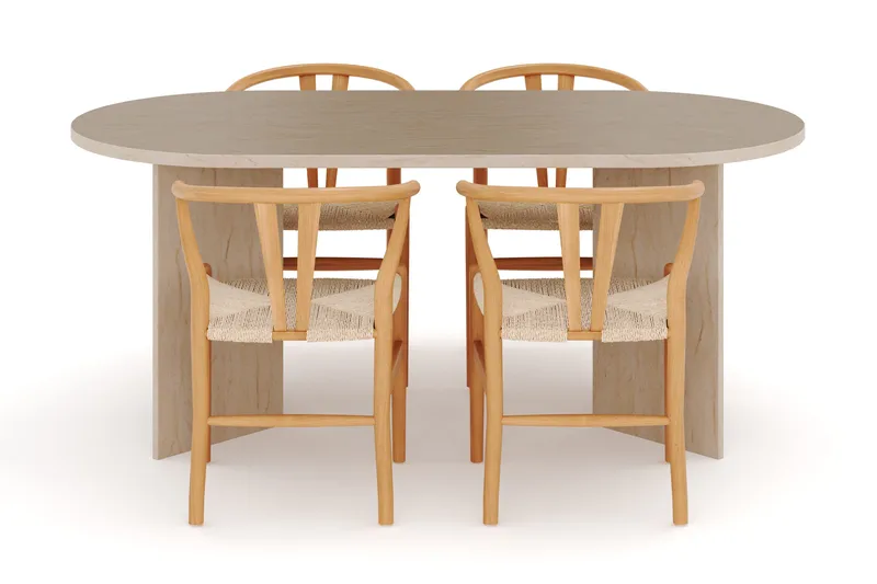 Dano Spisebord 180 cm med 4 Dastoori Spisestole - Travertin / Natur - Møbler - Borde - Spisebordssæt