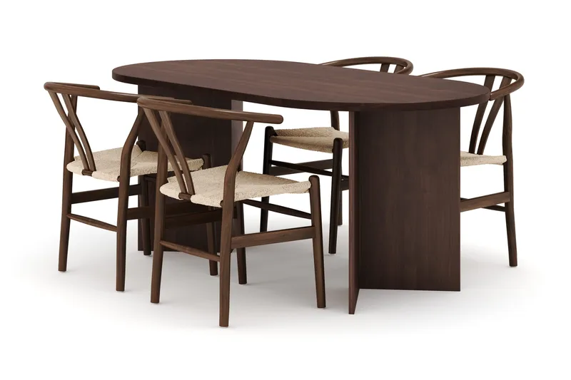 Dano Spisebord 180 cm med 4 Dastoori Spisestole, Valnød