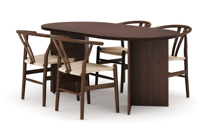 Dano Spisebord 180 cm med 4 Dastoori Spisestole, Valnød