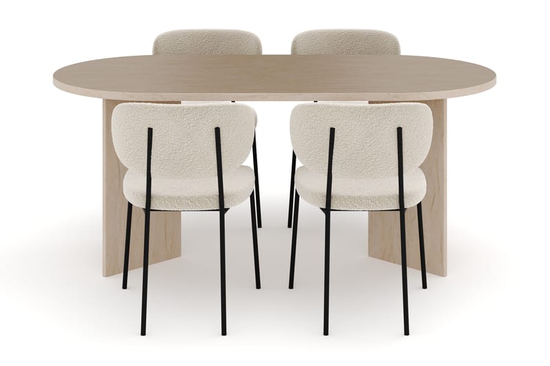 Dano Spisebord 180 cm med 4 Gemmiano Spisestole - Travertin / Hvid Bouclé - Møbler - Borde - Spisebordssæt