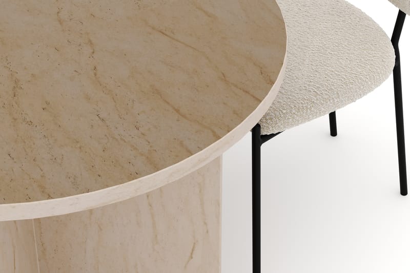 Dano Spisebord 180 cm med 4 Gemmiano Spisestole - Travertin / Hvid Bouclé - Møbler - Borde - Spisebordssæt