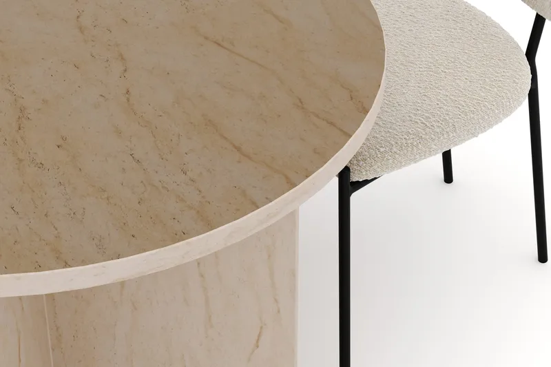 Dano Spisebord 180 cm med 4 Gemmiano Spisestole - Travertin / Hvid Bouclé - Møbler - Borde - Spisebordssæt