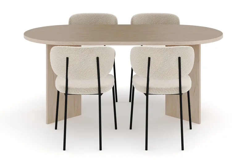 Dano Spisebord 180 cm med 4 Gemmiano Spisestole - Travertin / Hvid Bouclé - Møbler - Borde - Spisebordssæt