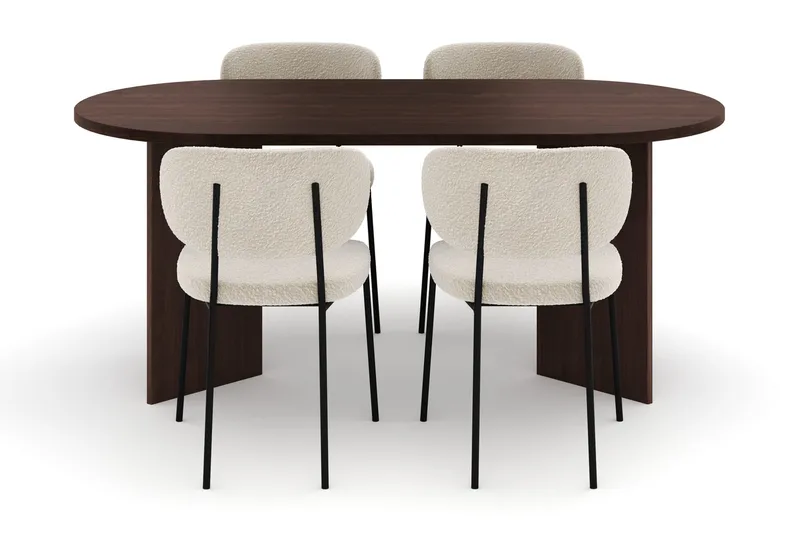 Dano Spisebord 180 cm med 4 Gemmiano Spisestole - Valnød / Hvid Bouclé - Møbler - Borde - Spisebordssæt