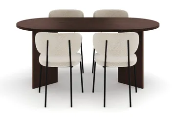 Dano Spisebord 180 cm med 4 Gemmiano Spisestole - Valnød / Hvid Bouclé - Møbler - Borde - Spisebordssæt